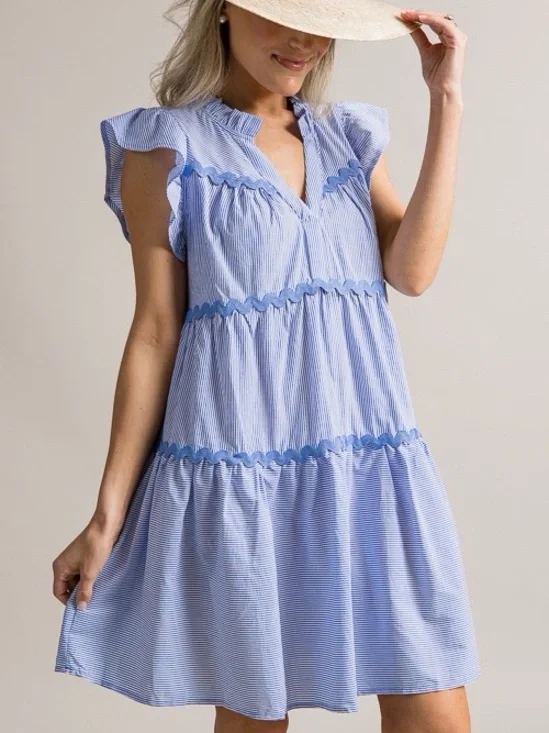 Umgee Blue and White Striped Mini Dress - Picture 2 of 11